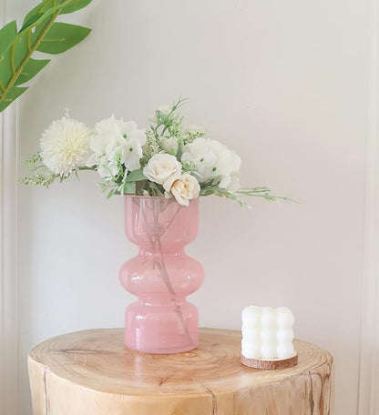 JSPYFITS Glass Hydroponic Flower Vase, 7 Inches Colored Glassbubble Vases for Flowers, Three-Layer Glass Funky Vase for Home/Office/Weddings/Party Table Flower Decor (Pink)