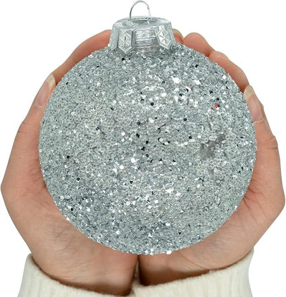 XmasExp Christmas Ball Ornaments Set, Shatterproof Christmastree Decorations,6ct Large Plastic Hanging Ornaments,100mm/4, Silver