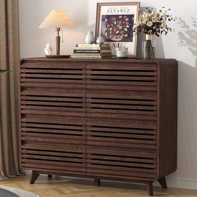 Fluted 8 Drawers Dresser for Bedroom, 48" Wide Wood Dressers & Chests of Drawers Slides Pre-Installed, Wooden Dresser TV Stand, Modern Closet Clothes Storage Organizer for Living Room, Dark Walnut