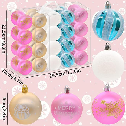 40PCS 2.36" Christmas Balls Ornaments, Plastic Christmas Tree Ornaments, Holiday Baubles, Hanging Decorations for Xmas Trees Holiday Party, Blue White Pink Baubles