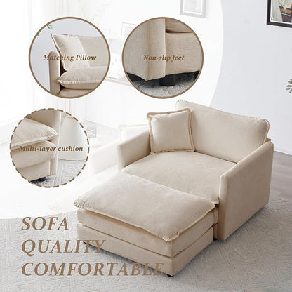 SoarFlash Chenille Sectional Sofa, Comfy Modular Single Sofa with Ottoman, Modern Recliner Deep Seat Sofa Set for Living Room,Light Coffee