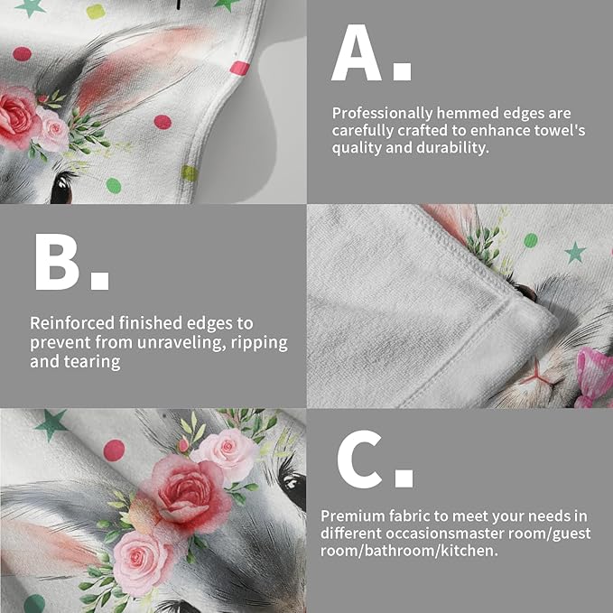 Easter Rabbit Hand Towels 2 Pack Pink Mrs Rabbit Decorative Holiday Fingertip Towels Soft Absorbent Kitchen 14x28
