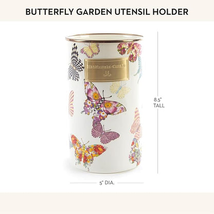 MACKENZIE-CHILDS Enamel Utensil Holder, Kitchen Utensil Holder for Countertop, Storage Caddy, Butterfly Garden