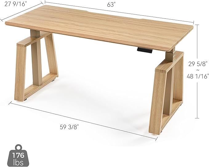 EUREKA ERGONOMIC Standing Desk, 63inch Executive Computer Desk Adjustable Height Stand up Table Modern Trapezoidal Leg,Touch Screen,Oak