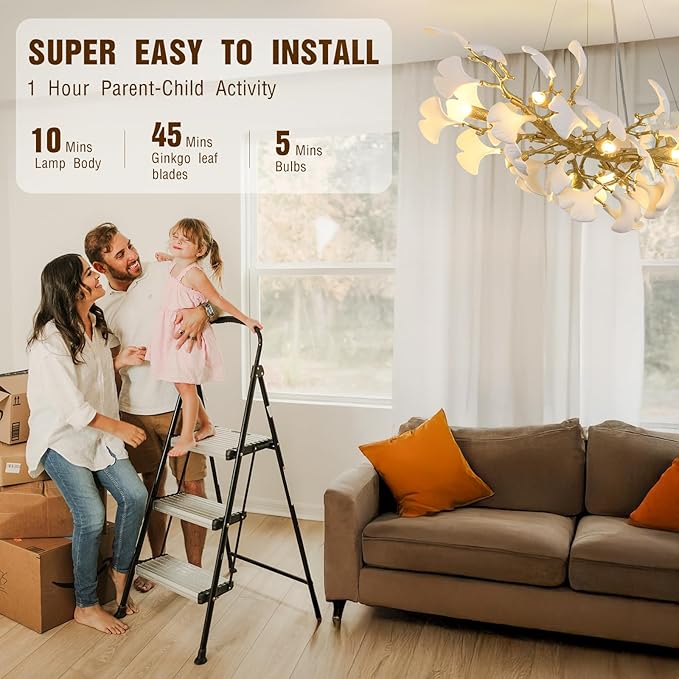 Modern Gold and White Tree Branch Chandeliers for Dining Room,36" Rectangle Ceramic Ginkgo Leaf Chandelier, Dining Chandelier,Linear Chandeliers for Dining Room, Living,Kitchen