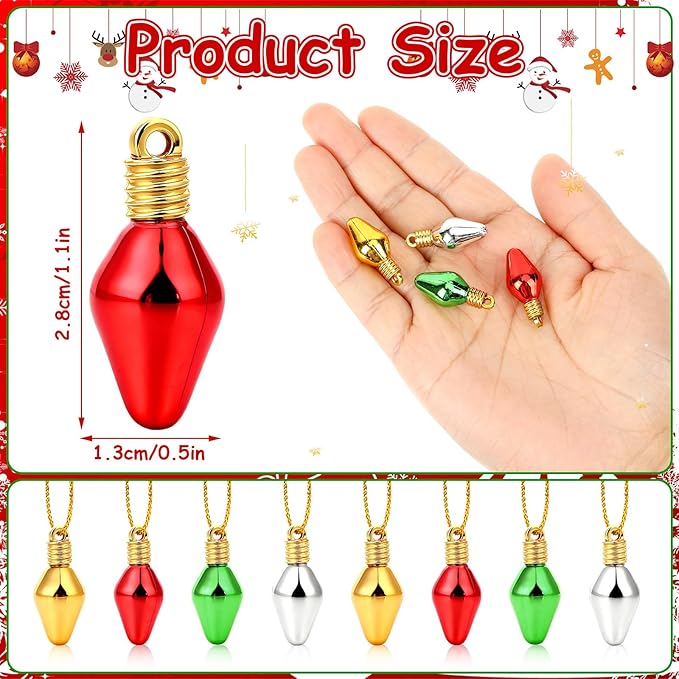 Jansun 60PCS Christmas Mini Light Bulb Balls Ornaments, Miniature Xmas Tree Hanging Decorations Small Vintage Glitter Lightbulb Balls for Holiday Party Outdoor Indoor DIY Craft Decor Supplies