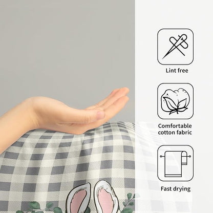 Easter Rabbit Hand Towels Decorative Eucalyptus Leaf Buffalo Plaid Holiday Soft Absorbent Kitchen 14x28