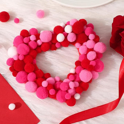 UPINS Valentine's Day Pom Poms Balls, 600 Pieces Pink Red Pom Poms Mixed Sizes Pompoms for Crafts Making DIY Wedding Valentine's Day Party Decorations Supplies (4 Colors)