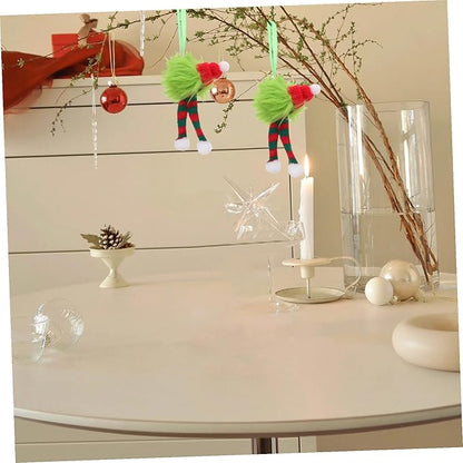 VILLCASE 6pcs Holiday Furry Christmas Decorations Plush Pom Pom Balls with Santa Hat and Striped Scarf Soft Long Plush Hanging Ornaments for Indoor Outdoor Seasonal Party Decor