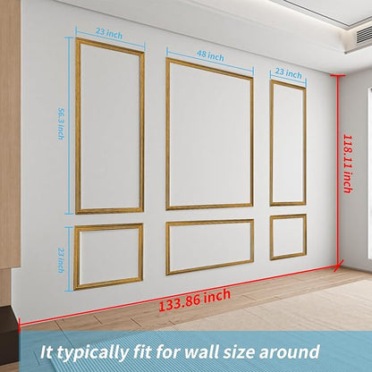 Art3d Pre-Cut Wall Molding Set of 6 pcs, Ready-to-Assemble Wainscoting Panels for Interior Wall Décor Living Room Bedroom Accent Wall - Installed with Glue, 3 Top 3 Bottom, Antique Gold