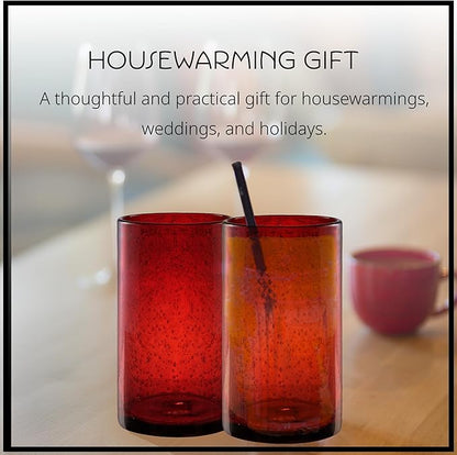 Artland 17oz Highball Tumbler, Set of 4 | Iris Seeded Design, Ruby Red | Drinking Glass for Parties and Everyday Use - Mojito, Whiskey, Cocktail | Glassware & Kitchenware Essentials