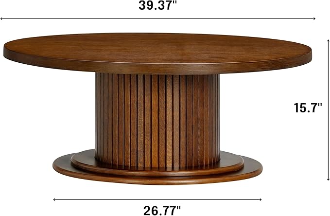 NTC 40 Inch Summit Modern Classic Tambour Wooden Round Coffee Table – Waterproof & Heat Resistant, Dark Walnut