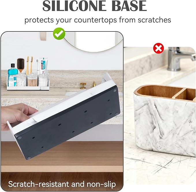 Bathroom Counter Organizer with 3PCS Qtip Holder, Marble Toothbrush Holders for Bathrooms, Bathroom Organizers and Storage with Drain Holes, Electric Toothbrush Holder, Vanity Organizer
