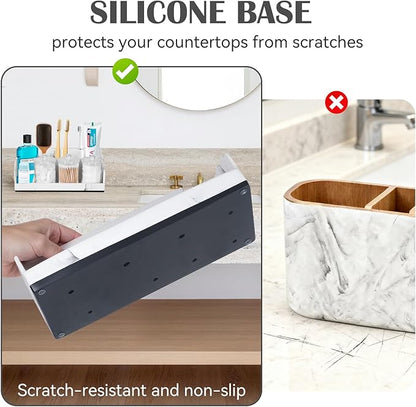 Bathroom Counter Organizer with 3PCS Qtip Holder, Marble Toothbrush Holders for Bathrooms, Bathroom Organizers and Storage with Drain Holes, Electric Toothbrush Holder, Vanity Organizer