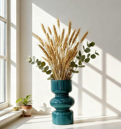 JSPYFITS Glass Hydroponic Flower Vase, 7 Inches Colored Glass Bubble Vase for Flower, Three-Layer Glassvase Funky Vase for Home/Office/Weddings/Party Table Flower Decor (Dark Green)