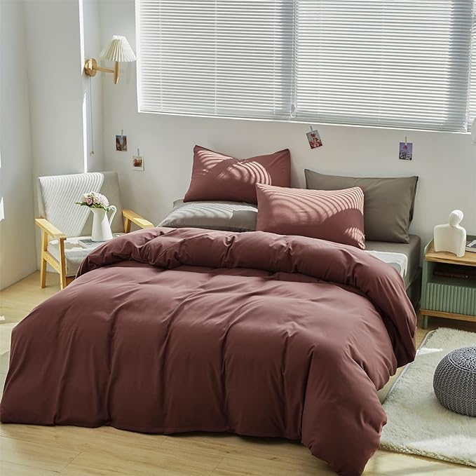 CLOTHKNOW Brick Red Full Size Comforter Sets 3Pcs Rust Red Bedding Comforter Sets Women Men Comforter Soft Brownish Comforter with 2 x Pillow Cases