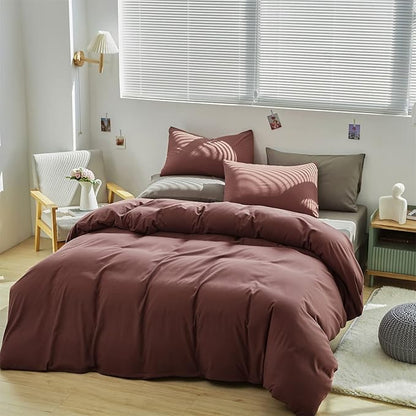 Pureant Brick Red Comforter Sets Full Solid Dark Rust Red Bedding Comforters Modern Plain Purplish Cotton Bed Quilts Women Girls Blackish Red Warm Blankets Pure Dark Brown Red Durable Bedding Vintage
