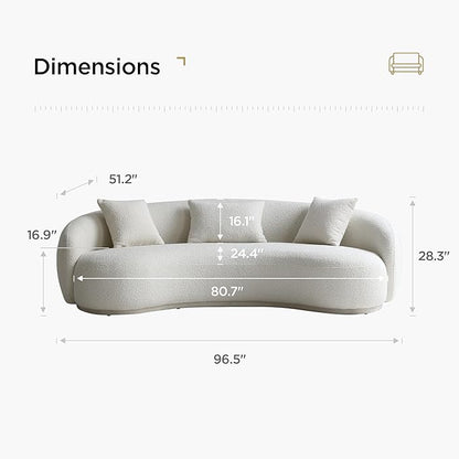 Acanva Modern Curved Sectional Living Room Couch, Minimalist Comfy Boucle Fabric Modular Sofa for Apartment, Home Office, 3-Seater, White