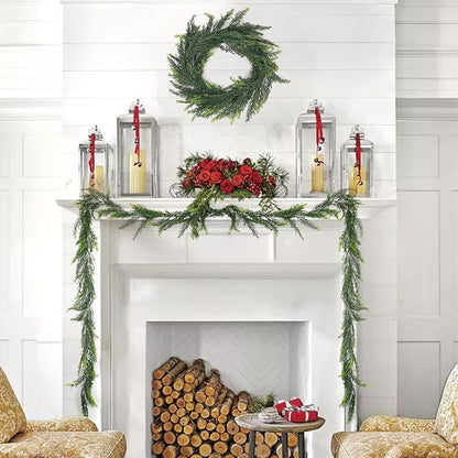 2 Pack Artificial Christmas Garland Decoration 5.9 Ft Norfolk Pine Garland Winter Garland for Fireplace Stairs Cabinet Home Table Outdoor Decor