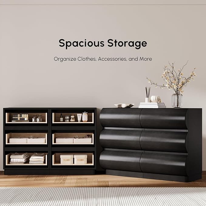 homary Black 6 Drawer Dresser Chest with Storage Cabinet Modern Chest of Drawers Storage Organizer Dresser for Bedroom Hallway Living Room (Black)