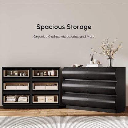 homary Black 6 Drawer Dresser Chest with Storage Cabinet Modern Chest of Drawers Storage Organizer Dresser for Bedroom Hallway Living Room (Black)