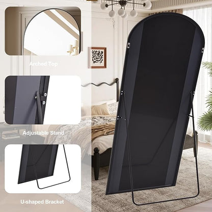 Mirror Full Length, 78"x35" Oversized Arched Floor Full Length Mirror with Stand, Room Decor Big Full Body Floor Mirror with HD Tempered Glass Aluminum Frame for Bedroom Living Room, Black
