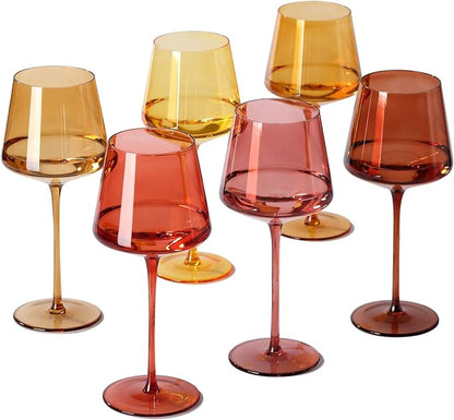 Terracotta Wine Glasses Set of 6- Hand-Blown Colored Crystal Stemware With Long Stem and Thin Rim,Crystal Glasses for Wine & Cocktails, Premium Gift for Wedding, Anniversary, Birthday – Hand Wash