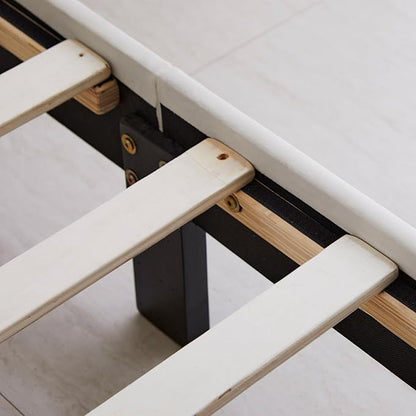 Livinia Queen Size Elton Velvet Platform Bed, Upholstered Bed Frame with Vertical Channel Tufted Headboard Footboard, Strong Wood Slats, No Box Spring Needed, Ivory (Queen)