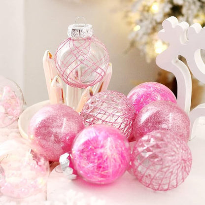 Pink Christmas Ball Ornaments, 30ct 2.36 Inch Shatterproof Clear Plastic Ornaments for Holiday Wedding Party Gift Decoration
