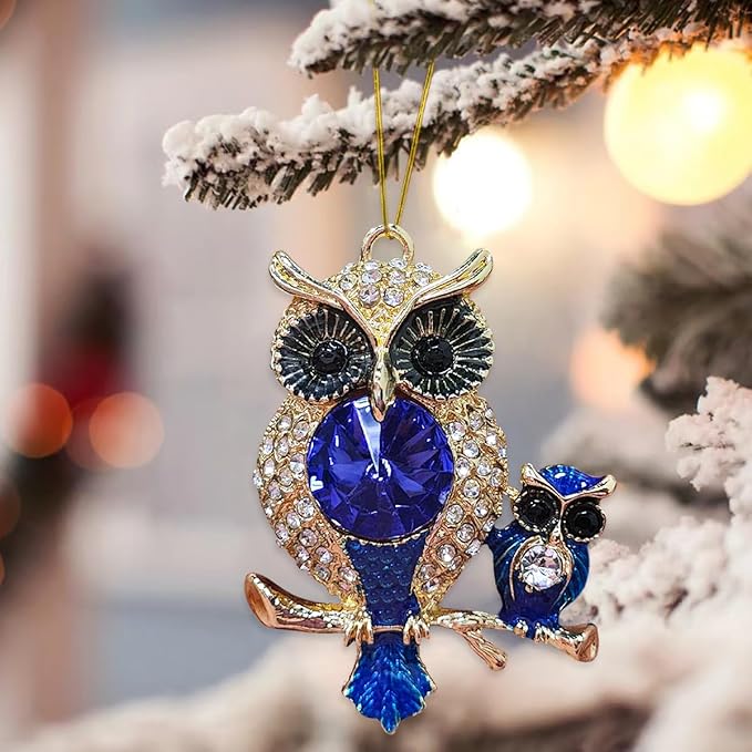 Owl Ornament, Owls Ornaments for Christmas Trees, Beautiful Handmade Metallic Ornament with Rhinestone, Christmas Ornaments for Kids, Girls - Owl Gifts for Women
