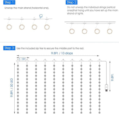 Minetom Curtain Lights, 300 LED Dimmable Fairy Lights with Remote and Timer, 8 Modes, USB Powered String Lights for Room Wall Party Xmas Indoor Decor, Blue & White