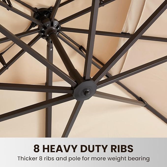 9' X 12' Cantilever Patio Umbrella Outdoor with Base Included Heavy Duty Double Top Windproof Rectangle Offset Umbrellas with 360-degree Rotation for Pool Deck Backyard, Beige