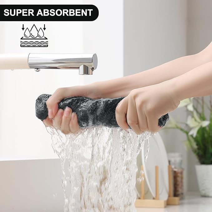 Homaxy 100% Cotton Kitchen Towels and Dishcloths Set, 12 x 12 Inches and 13 x 28 Inches, Set of 10 Bulk Kitchen Towels Set, Ultra Soft Absorbent Dish Cloths for Washing Dishes, Black