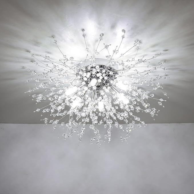 HMVPL Crystal Sputnik Firework Close to Ceiling Light, Modern LED Lamp for Bedroom, Kitchen, Island, Entryway, Hallway, Foyer