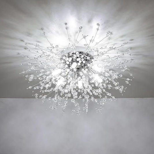 HMVPL Crystal Sputnik Firework Close to Ceiling Light, Modern LED Lamp for Bedroom, Kitchen, Island, Entryway, Hallway, Foyer