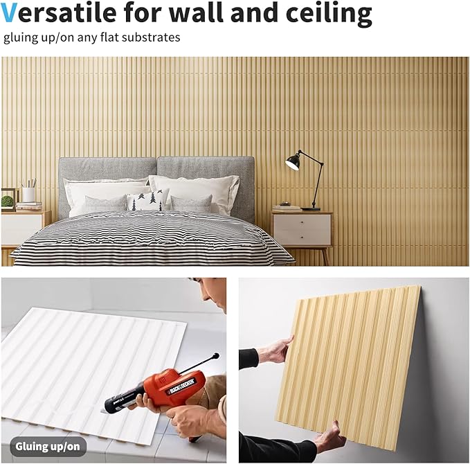 Art3d Slat Wall Panel, 3D Fluted Textured Panel 12-Tile 19.7 x 19.7in. - Oak