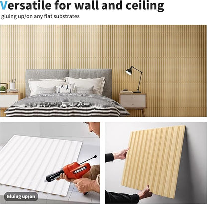 Art3d Slat Wall Panel, 3D Fluted Textured Panel 12-Tile 19.7 x 19.7in. - Oak