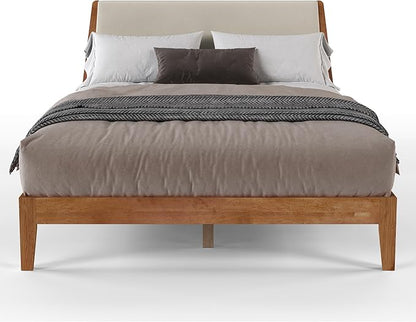 DG Casa Vandermark Solid Wood Easy Install King Bed Frame with Unique Headboard and Wooden Slat Support Included No Box Spring Required - Beige Walnut