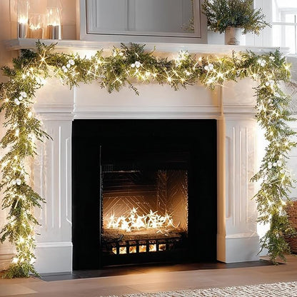 Bluesea 9FT Artificial Norfolk Pine Garland, Real Touch Pine Garland, Faux Christmas Greenery for Table Mantle Fireplace Indoor Outdoor Xmas Decorations (1 Pcs)