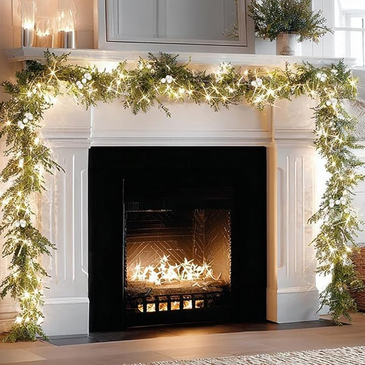 Bluesea 9FT Artificial Norfolk Pine Garland, Real Touch Pine Garland, Faux Christmas Greenery for Table Mantle Fireplace Indoor Outdoor Xmas Decorations (1 Pcs)