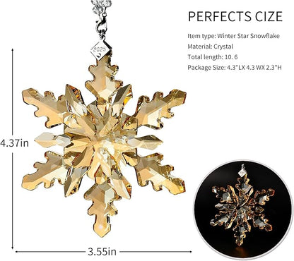 2025 Annual Edition Snowflake Crystal Christmas Ornaments,Christmas Tree Ornaments Crystal Sun Catcher Home Hanging Decor (25-Champagne Gold)