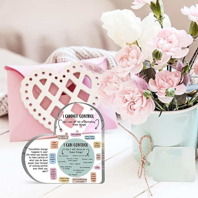 Mental Health Things I Can Control Decor, Mindfulness Therapy Anxiety Decor Office Acrylic Heart Gifts, School Counselor Sign Therapist Office Art Decorations for Therapist Office Living Room Bedroom Gift