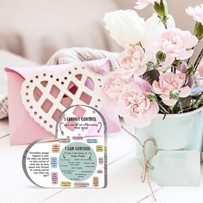 Mental Health Things I Can Control Decor, Mindfulness Therapy Anxiety Decor Office Acrylic Heart Gifts, School Counselor Sign Therapist Office Art Decorations for Therapist Office Living Room Bedroom Gift