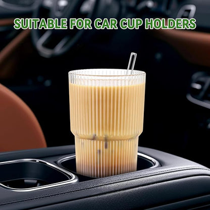 20 oz Glass Cups and Straw 4 Set, Glass Tumbler with Straw, Vintage Glassware for Whiskey Cocktail Beer, Iced Coffee Cups (4 PACK)