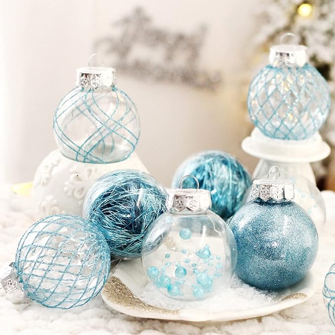 Christmas Ball Ornaments, 30ct 2.36 Inch Blue Shatterproof Clear Plastic Pet Ornaments for Holiday Wedding Party Gift Decorations