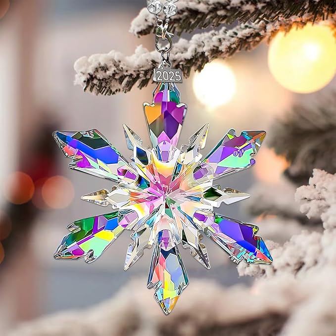 2025 Annual Edition Crystal Christmas Ornaments, Snowflake Star Ornaments for Christmas Tree, Beautiful Colorful Ornament Gifts for Family Friends
