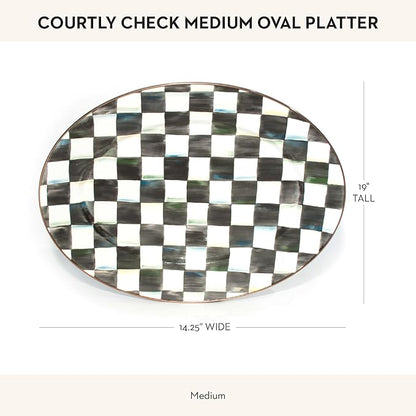 MACKENZIE-CHILDS Enamel Oval Platter, Serving Plate for Entertaining, Medium, Black-and-White Courtly Check