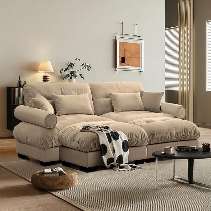 SoarFlash Modern Sofa Couches for Living Room, Small Sectional Sofa Set with Reversible Chaise, Sleeper Sofas and Modular Couch Function, Suitable for Small Spaces in Apartment, Brown
