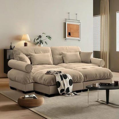 SoarFlash Modern Sofa Couches for Living Room, Small Sectional Sofa Set with Reversible Chaise, Sleeper Sofas and Modular Couch Function, Suitable for Small Spaces in Apartment, Brown