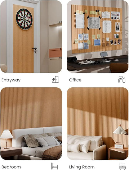 Bumusty Large Cork Board Alternative-47 x35 Felt Bulletin Board Tiles, with 30 Pushpins, 70 Adhesive Tabs, 12-Pack Slat Wall Paneling, Cork Boards for Office Push Pin Board Felt Board-Longan Yellow